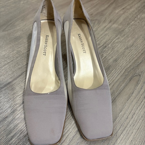 Vtg Karen Scott Mesh Square Toe Heel Pumps Gray Beige Sz 7.5M Classic Party - Picture 4 of 10
